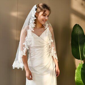 BRIDELLA BV82 Lace Pearl Short Veil Bridal Wedding